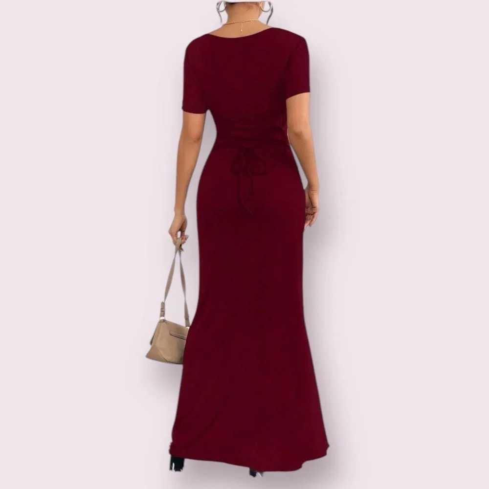 SHEIN Burgundy Corset Maxi Dress Square Neck Bodycon L - Picture 4 of 8